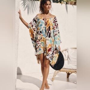 Anthropologie Multicolor Watercolor Animal Print Swim Coverup